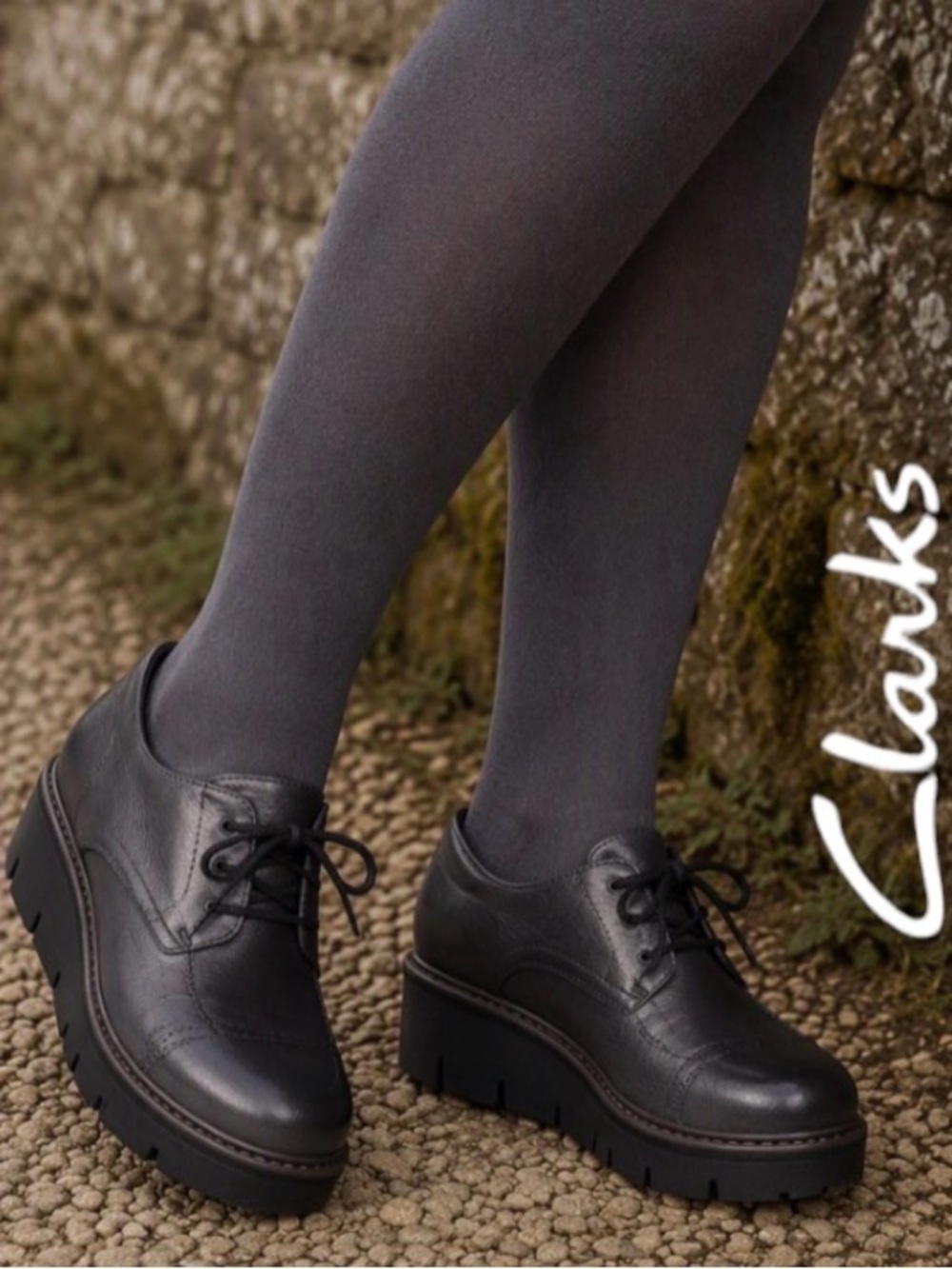 91/2 Wide Clark’s Women’s Leather Lace-Up Wedge Oxford Derby Shoes in Gunmetal